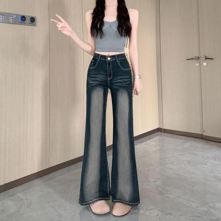 BY15433# 美式不贴腿微喇牛仔裤女夏季新款高腰遮胯显瘦喇叭裤子 服裝批發女裝批發服飾貨源