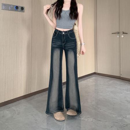 BY15433# 美式不贴腿微喇牛仔裤女夏季新款高腰遮胯显瘦喇叭裤子 服裝批發女裝批發服飾貨源