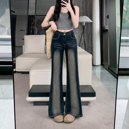 BY15433# 美式不贴腿微喇牛仔裤女夏季新款高腰遮胯显瘦喇叭裤子 服裝批發女裝批發服飾貨源