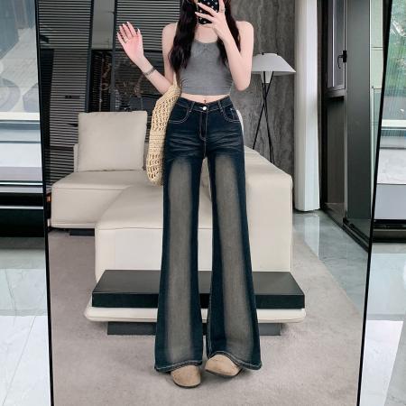 BY15433# 美式不贴腿微喇牛仔裤女夏季新款高腰遮胯显瘦喇叭裤子 服裝批發女裝批發服飾貨源