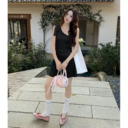 BY15441# 辣妹别致纯欲风斜肩系带不规则夏季设计感小众修身连衣裙 服裝批發女裝批發服飾貨源