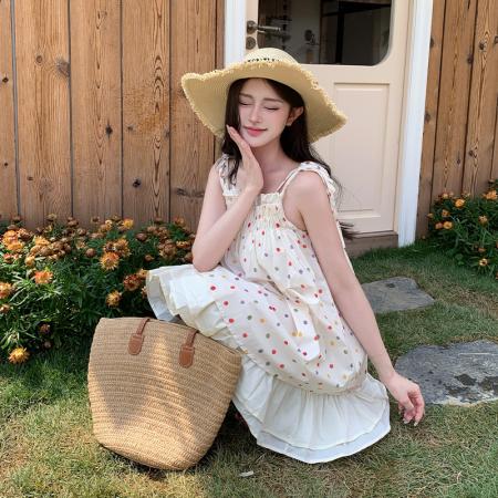 BY15446# 韩版小众复古少女波点吊带连衣裙娃娃衫宽松抹胸短裙夏季 服裝批發女裝批發服飾貨源