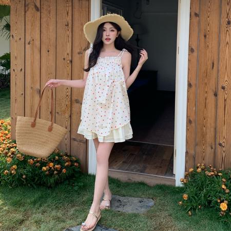 BY15446# 韩版小众复古少女波点吊带连衣裙娃娃衫宽松抹胸短裙夏季 服裝批發女裝批發服飾貨源
