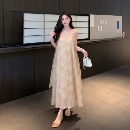 BY15448# 法式超仙吊带连衣裙夏高级感显瘦三亚海边度假风沙滩长裙 服裝批發女裝批發服飾貨源