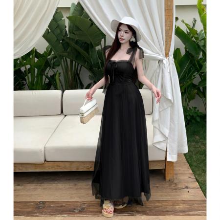 BY15459# 绿野仙踪网纱吊带连衣裙女夏海边度假氛围感气质长裙温柔 服裝批發女裝批發服飾貨源