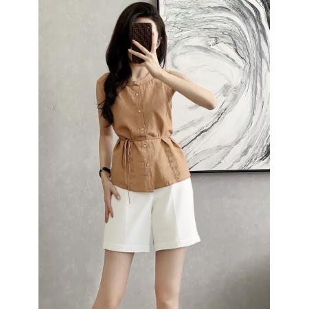 BY15464# 高端轻奢时尚气质轻薄短裤套装女夏季时髦无袖衬衫两件套 服裝批發女裝批發服飾貨源