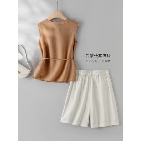 BY15464# 高端轻奢时尚气质轻薄短裤套装女夏季时髦无袖衬衫两件套 服裝批發女裝批發服飾貨源