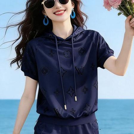 BY15468# 夏季女装新款小清新运动休闲时尚连帽卫衣短袖短裤两件套装 服裝批發女裝批發服飾貨源