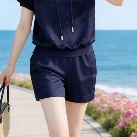 BY15468# 夏季女装新款小清新运动休闲时尚连帽卫衣短袖短裤两件套装 服裝批發女裝批發服飾貨源