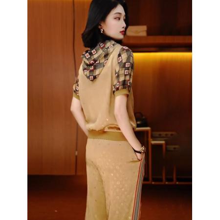 BY15472# 夏季小个子穿搭几何图案烫金短袖T恤运动休闲裤两件套装女 服裝批發女裝批發服飾貨源