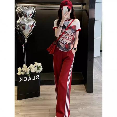 BY15476# 欧货休闲运动套装女夏装新款时尚洋气修身圆领印花短袖两件套 服裝批發女裝批發服飾貨源