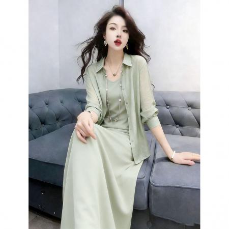 BY15478# 亚麻今年流行漂亮套装裙衬衫吊带裙两件套女春夏装新款 服裝批發女裝批發服飾貨源