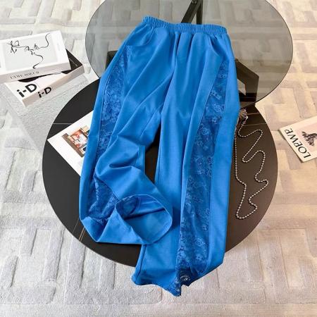 BY15480# 欧货蓝色运动套装女夏季新款时尚洋气蕾丝拼接短袖两件套 服裝批發女裝批發服飾貨源