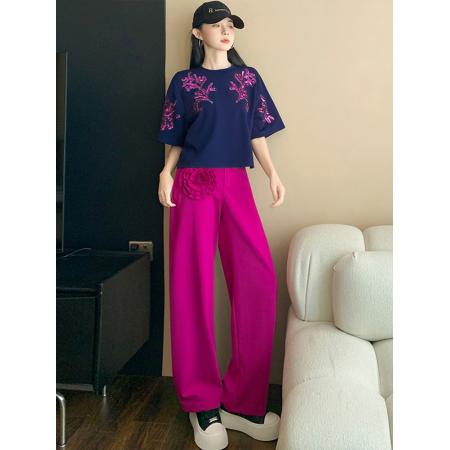 BY15482# 欧货休闲运动套装女新款夏季时尚洋气设计感印花短袖两件套潮 服裝批發女裝批發服飾貨源