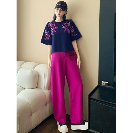 BY15482# 欧货休闲运动套装女新款夏季时尚洋气设计感印花短袖两件套潮 服裝批發女裝批發服飾貨源