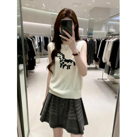 BY15486# 夏季新款圆领无袖个性刺绣针织背心女大码百搭显瘦上衣 服裝批發女裝批發服飾貨源