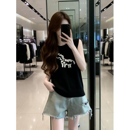 BY15486# 夏季新款圆领无袖个性刺绣针织背心女大码百搭显瘦上衣 服裝批發女裝批發服飾貨源