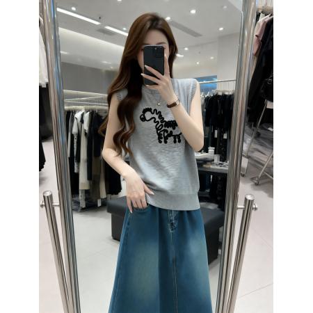 BY15486# 夏季新款圆领无袖个性刺绣针织背心女大码百搭显瘦上衣 服裝批發女裝批發服飾貨源