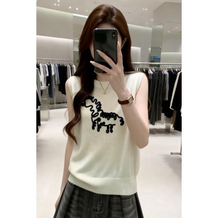 BY15486# 夏季新款圆领无袖个性刺绣针织背心女大码百搭显瘦上衣 服裝批發女裝批發服飾貨源