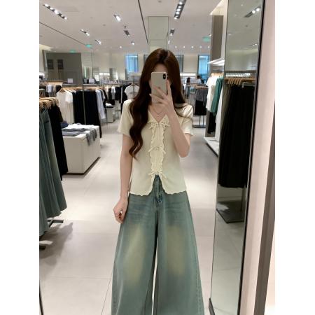 BY15487# 夏季新款个性卷边蝴蝶结冰丝针织衫女大码显瘦减龄上衣 服裝批發女裝批發服飾貨源