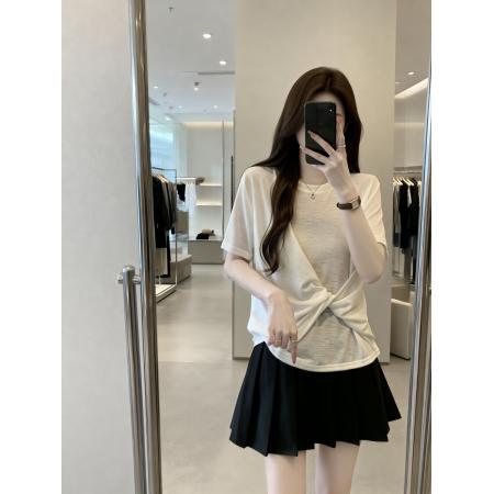 BY15489# 夏季新款圆领个性设计不规则简约针织T恤女大码百搭上衣 服裝批發女裝批發服飾貨源