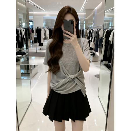 BY15489# 夏季新款圆领个性设计不规则简约针织T恤女大码百搭上衣 服裝批發女裝批發服飾貨源