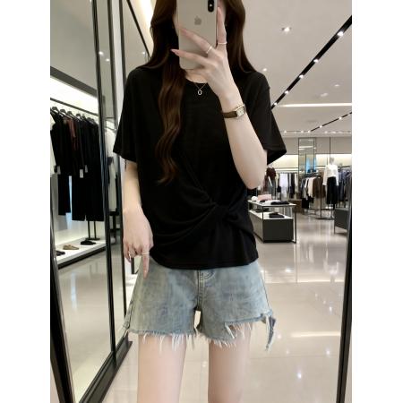 BY15489# 夏季新款圆领个性设计不规则简约针织T恤女大码百搭上衣 服裝批發女裝批發服飾貨源