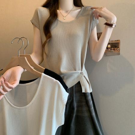 BY15490# 夏季新款个性设计百搭冰丝针织衫女大码显瘦透气单上衣 服裝批發女裝批發服飾貨源