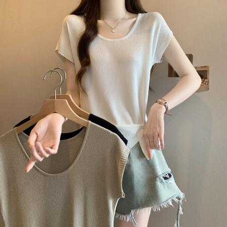 BY15490# 夏季新款个性设计百搭冰丝针织衫女大码显瘦透气单上衣 服裝批發女裝批發服飾貨源