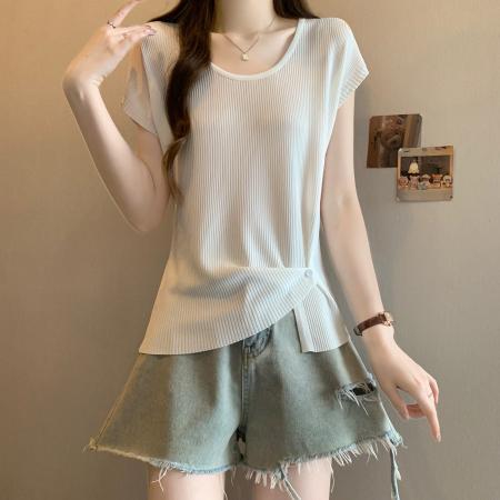 BY15490# 夏季新款个性设计百搭冰丝针织衫女大码显瘦透气单上衣 服裝批發女裝批發服飾貨源