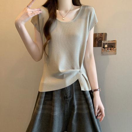 BY15490# 夏季新款个性设计百搭冰丝针织衫女大码显瘦透气单上衣 服裝批發女裝批發服飾貨源