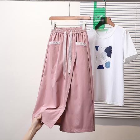 BY15491# 夏新款大码薄款蕾丝休闲凉感中长款裙胖MM显瘦松紧腰A字裙 服裝批發女裝批發服飾貨源