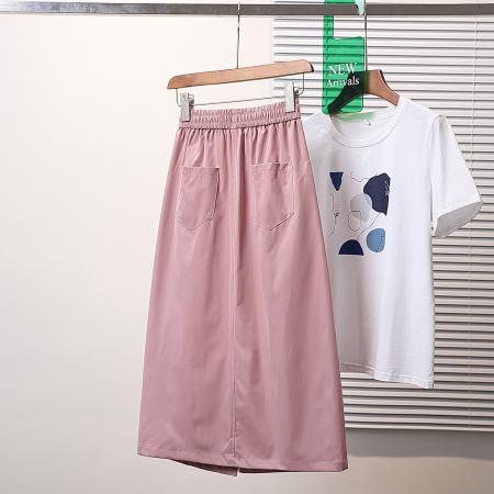 BY15491# 夏新款大码薄款蕾丝休闲凉感中长款裙胖MM显瘦松紧腰A字裙 服裝批發女裝批發服飾貨源