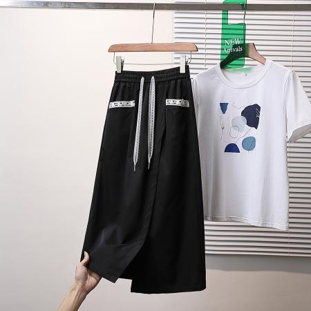 BY15491# 夏新款大码薄款蕾丝休闲凉感中长款裙胖MM显瘦松紧腰A字裙 服裝批發女裝批發服飾貨源