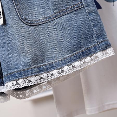 BY15492# 夏款大码松紧腰宽松蕾丝阔腿四分牛仔短裤胖MM显瘦高A字热裤 服裝批發女裝批發服飾貨源