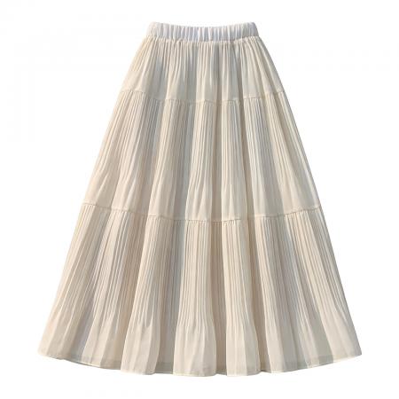 BY15497# 雪纺网纱百褶半身裙女夏季高腰显瘦垂感a字伞裙大摆长裙 服裝批發女裝批發服飾貨源