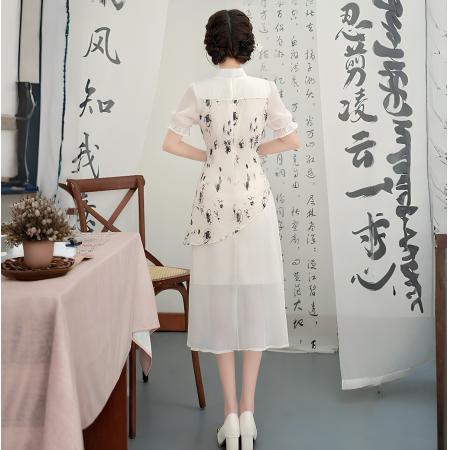 BY15498# 新中式改良版旗袍年轻款少女夏季新款气质显瘦雪纺连衣裙女 服裝批發女裝批發服飾貨源