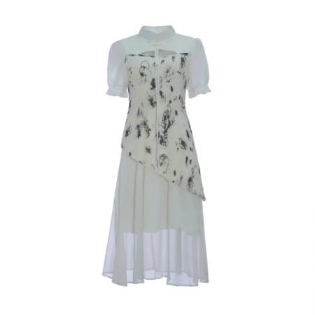 BY15498# 新中式改良版旗袍年轻款少女夏季新款气质显瘦雪纺连衣裙女 服裝批發女裝批發服飾貨源