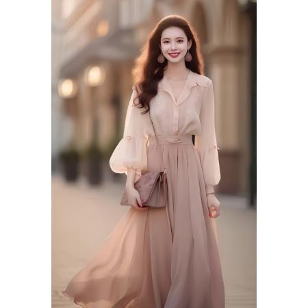 BY15501# 春夏穿搭新款小香风衬衫套装洋气时尚时髦气质粉色长裙两件套 服裝批發女裝批發服飾貨源