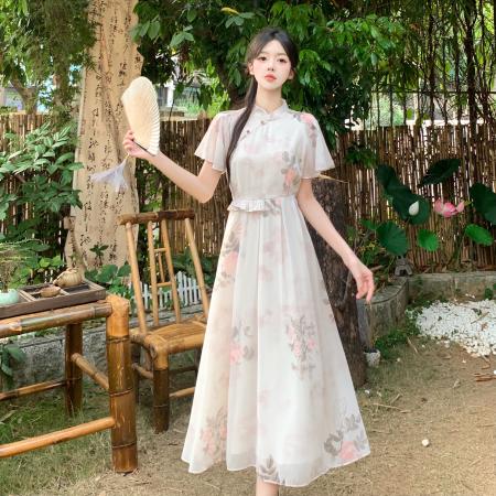 BY15503# 夏季新款改良旗袍国风温柔碎花连衣裙气质绝美新款中式连衣裙 服裝批發女裝批發服飾貨源