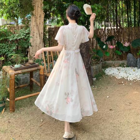 BY15503# 夏季新款改良旗袍国风温柔碎花连衣裙气质绝美新款中式连衣裙 服裝批發女裝批發服飾貨源