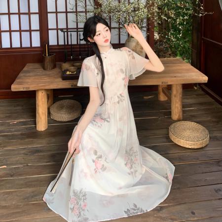 BY15503# 夏季新款改良旗袍国风温柔碎花连衣裙气质绝美新款中式连衣裙 服裝批發女裝批發服飾貨源