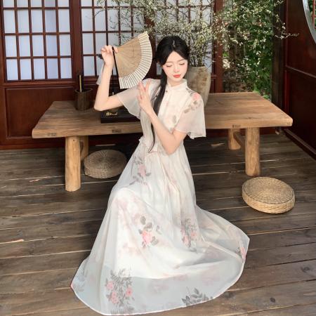 BY15503# 夏季新款改良旗袍国风温柔碎花连衣裙气质绝美新款中式连衣裙 服裝批發女裝批發服飾貨源