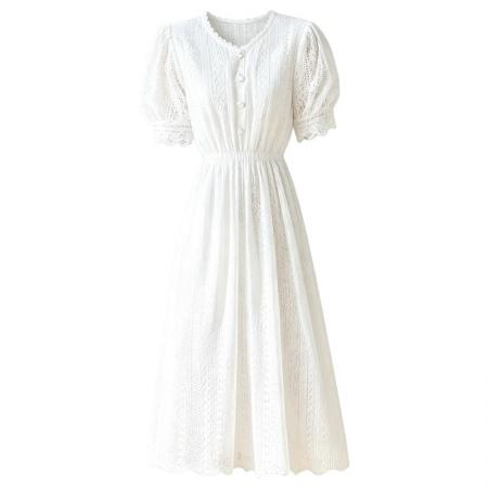 BY15504# 新款蕾丝连衣裙女仙女超仙森系裙子长款法式收腰气质长裙夏季 服裝批發女裝批發服飾貨源