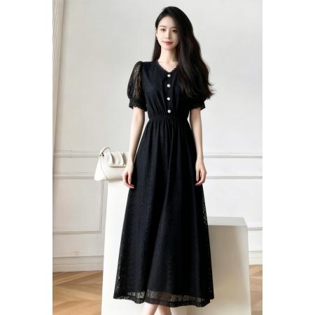 BY15504# 新款蕾丝连衣裙女仙女超仙森系裙子长款法式收腰气质长裙夏季 服裝批發女裝批發服飾貨源