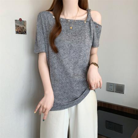 BY15505# 大码女装夏季新款时尚洋气印染露肩短袖上衣 服裝批發女裝批發服飾貨源