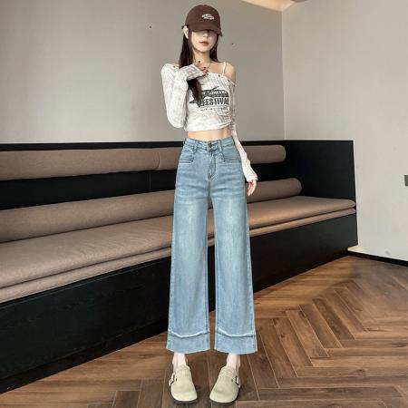 BY15516# 九分直筒牛仔裤女春夏季新款宽松显瘦八分小个子弹力烟管裤 服裝批發女裝批發服飾貨源