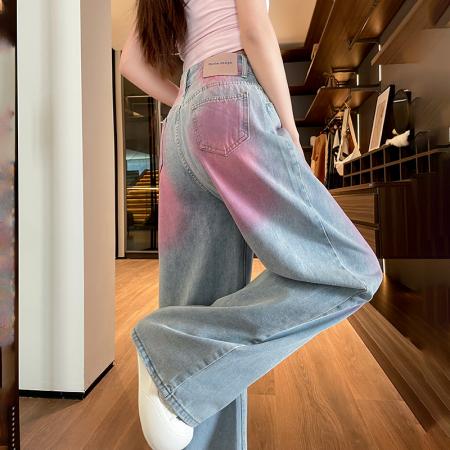 BY15517# 多巴胺粉色阔腿牛仔裤女春夏季新款宽松显瘦酷飒辣妹直筒裤子 服裝批發女裝批發服飾貨源