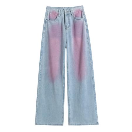 BY15517# 多巴胺粉色阔腿牛仔裤女春夏季新款宽松显瘦酷飒辣妹直筒裤子 服裝批發女裝批發服飾貨源