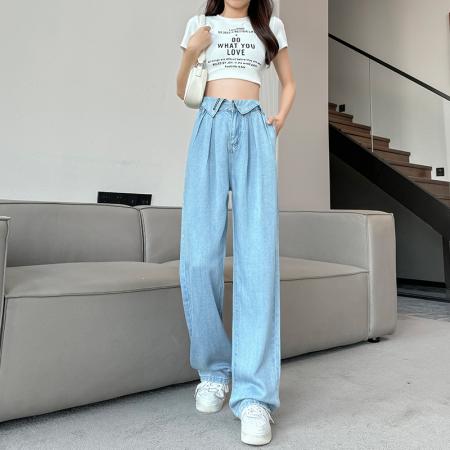 BY15518# 春夏季天丝莱赛尔纤维阔腿裤女小个子薄款显瘦坠感窄版直筒裤 服裝批發女裝批發服飾貨源